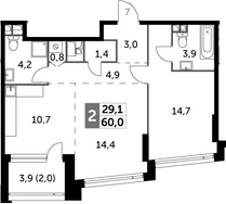 Планировка — Rotterdam, 2-комн., 58 м²