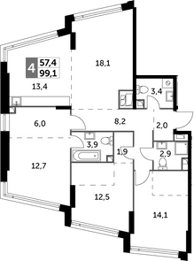 Планировка — Rotterdam, 4-комн., 99 м²