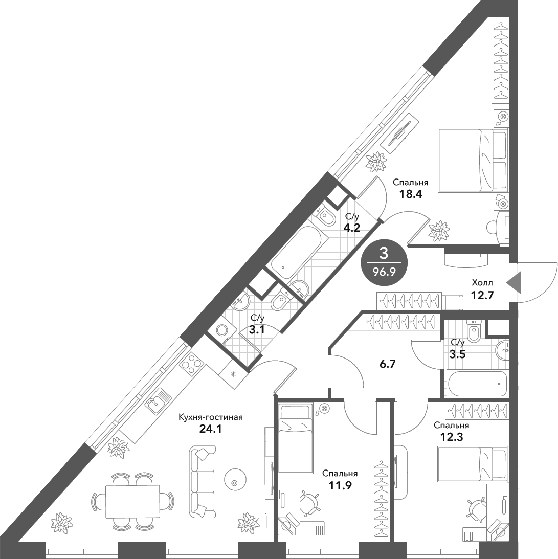 Планировка — Voxhall, 4-комн., 97 м²