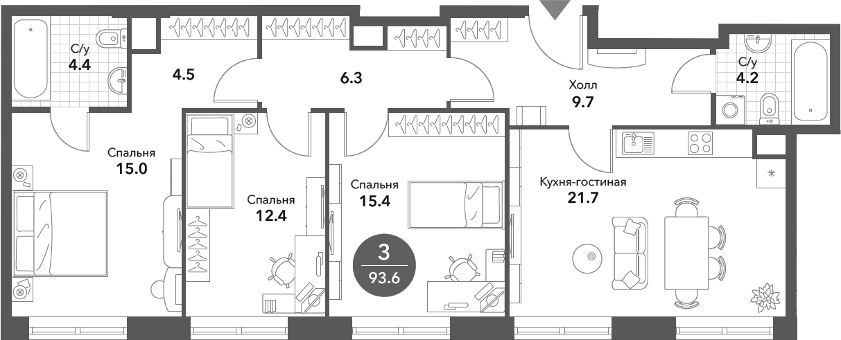 Планировка — Voxhall, 4-комн., 94 м²