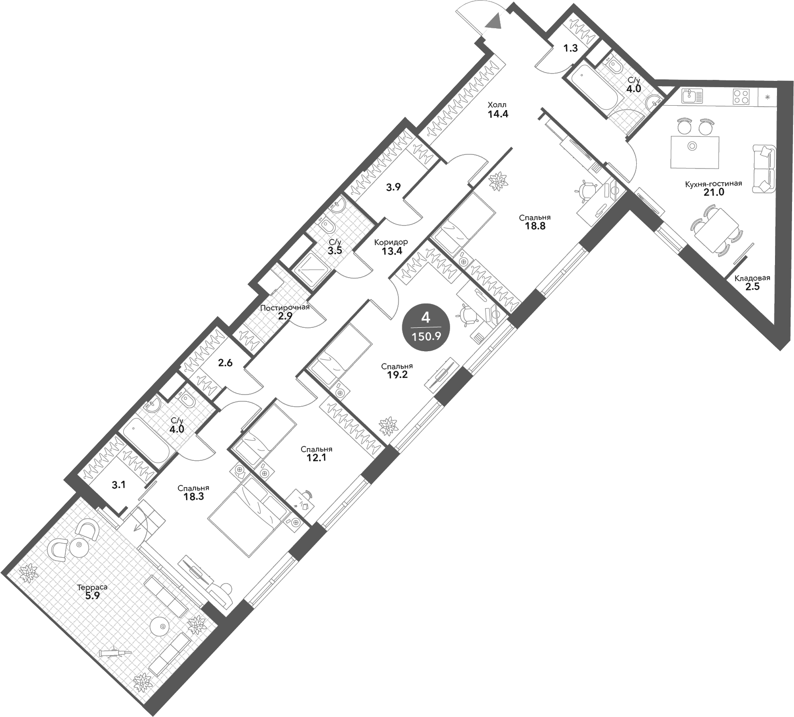 Планировка — Voxhall, 5-комн., 145 м²