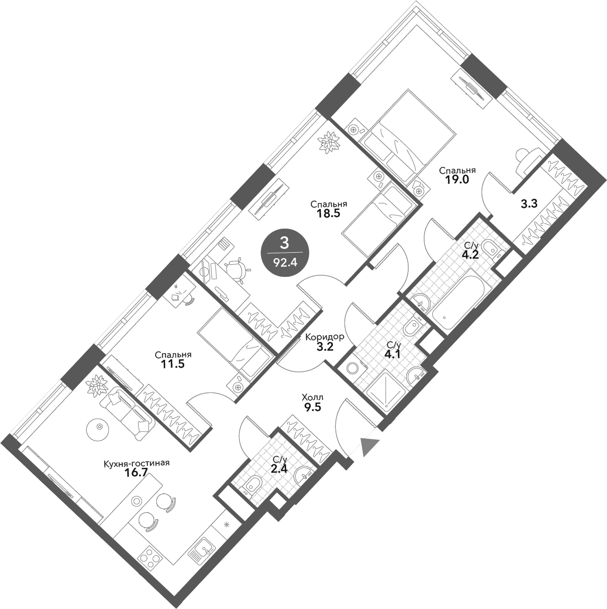 Планировка — Voxhall, 4-комн., 92 м²