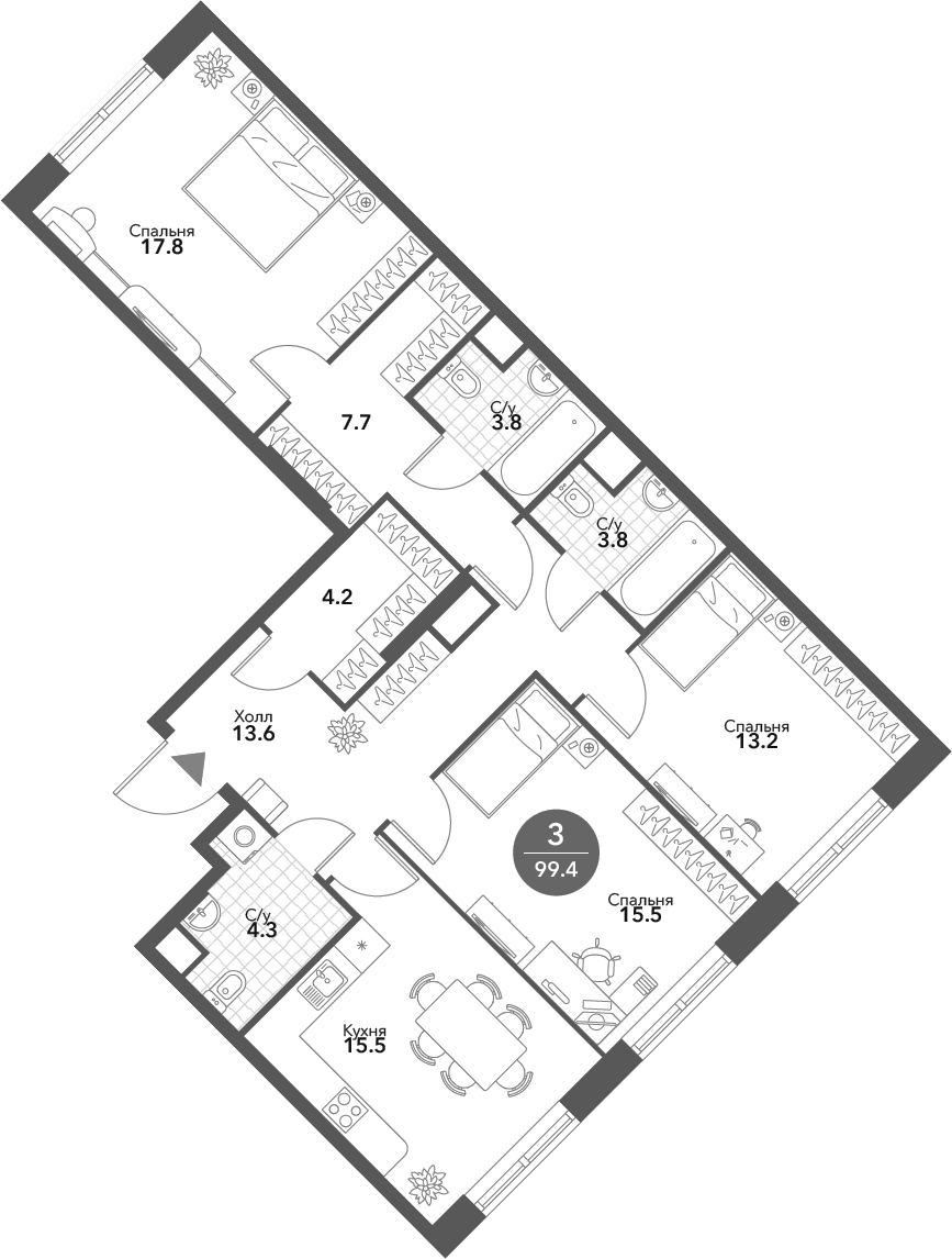 Планировка — Voxhall, 4-комн., 99 м²