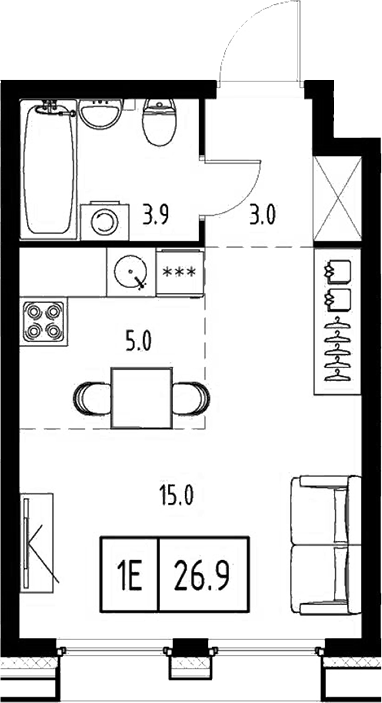 Планировка — Сколково ВАН, Студия, 27 м²