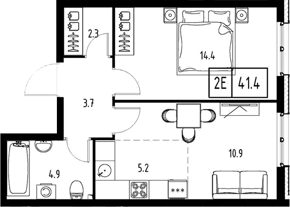 Планировка — Сколково ВАН, 2-комн., 41 м²