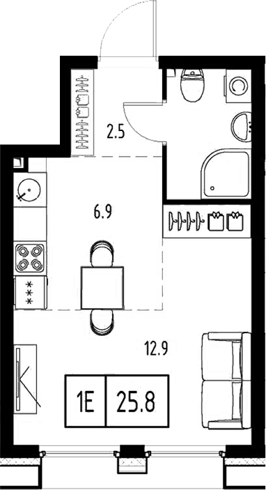 Планировка — Сколково ВАН, Студия, 26 м²