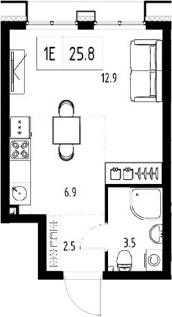 Планировка — Сколково ВАН, Студия, 26 м²