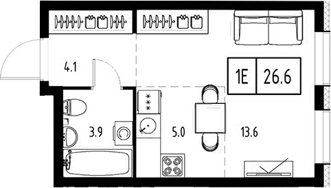Планировка — Сколково ВАН, Студия, 27 м²