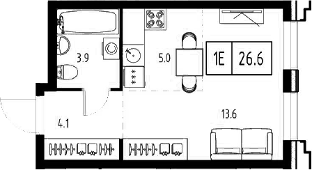 Планировка — Сколково ВАН, Студия, 27 м²