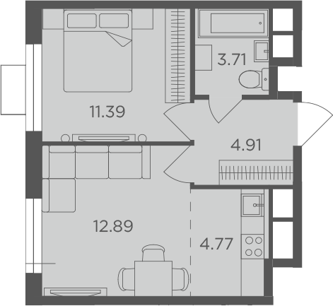 Планировка — Одинград, квартал Семейный, 2-комн., 38 м²