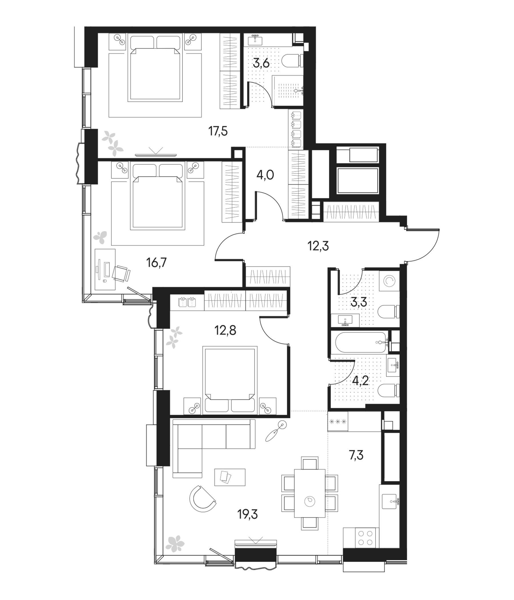 Планировка — Клубный город на реке Primavera, 4-комн., 101 м²