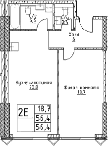 Планировка — Наметкин Тауэр, 2-комн., 57 м²