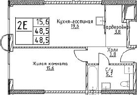 Планировка — Наметкин Тауэр, 2-комн., 49 м²