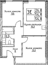 Планировка — Наметкин Тауэр, 3-комн., 57 м²