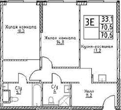 Планировка — Наметкин Тауэр, 3-комн., 71 м²