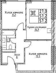 Планировка — Наметкин Тауэр, 3-комн., 57 м²