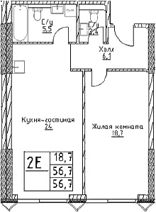 Планировка — Наметкин Тауэр, 2-комн., 57 м²