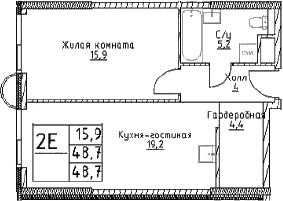 Планировка — Наметкин Тауэр, 2-комн., 49 м²