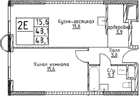 Планировка — Наметкин Тауэр, 2-комн., 48 м²