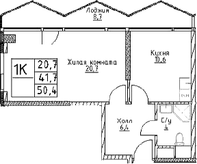 Планировка — Наметкин Тауэр, 1-комн., 42 м²