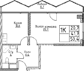 Планировка — Наметкин Тауэр, 1-комн., 42 м²