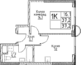 Планировка — Наметкин Тауэр, 1-комн., 37 м²