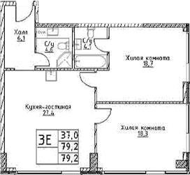 Планировка — Наметкин Тауэр, 3-комн., 79 м²