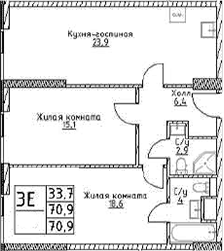 Планировка — Наметкин Тауэр, 3-комн., 71 м²