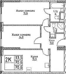 Планировка — Наметкин Тауэр, 2-комн., 71 м²