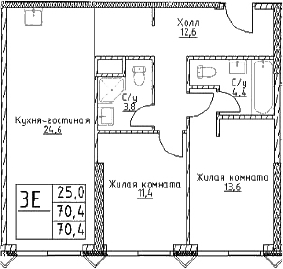 Планировка — Наметкин Тауэр, 3-комн., 70 м²