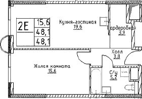 Планировка — Наметкин Тауэр, 2-комн., 48 м²