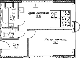 Планировка — Наметкин Тауэр, 2-комн., 47 м²