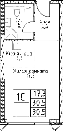 Планировка — Наметкин Тауэр, Студия, 31 м²