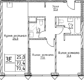 Планировка — Наметкин Тауэр, 3-комн., 70 м²