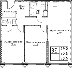 Планировка — Наметкин Тауэр, 3-комн., 71 м²