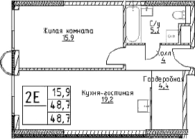 Планировка — Наметкин Тауэр, 2-комн., 49 м²