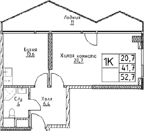Планировка — Наметкин Тауэр, 1-комн., 42 м²