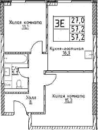 Планировка — Наметкин Тауэр, 3-комн., 57 м²