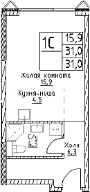 Планировка — Наметкин Тауэр, Студия, 31 м²
