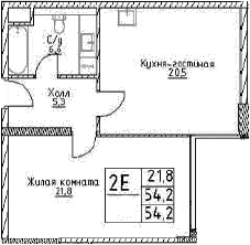 Планировка — Наметкин Тауэр, 2-комн., 54 м²