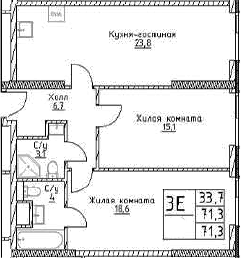 Планировка — Наметкин Тауэр, 3-комн., 71 м²