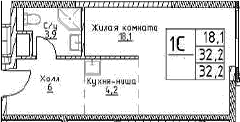 Планировка — Наметкин Тауэр, Студия, 32 м²