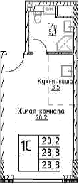 Планировка — Наметкин Тауэр, Студия, 29 м²