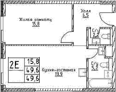Планировка — Наметкин Тауэр, 2-комн., 50 м²