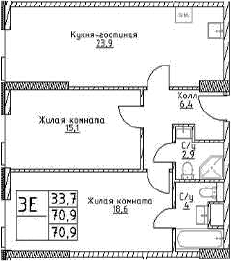 Планировка — Наметкин Тауэр, 3-комн., 71 м²