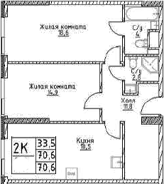 Планировка — Наметкин Тауэр, 2-комн., 71 м²
