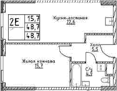 Планировка — Наметкин Тауэр, 2-комн., 49 м²
