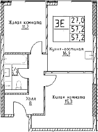 Планировка — Наметкин Тауэр, 3-комн., 57 м²