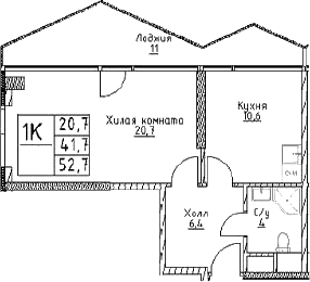 Планировка — Наметкин Тауэр, 1-комн., 42 м²