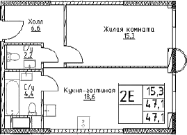Планировка — Наметкин Тауэр, 2-комн., 47 м²